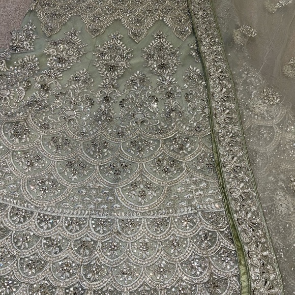 Heavy Designer Semi-Stitched Sage Green Lehenga - Picture 3 of 8